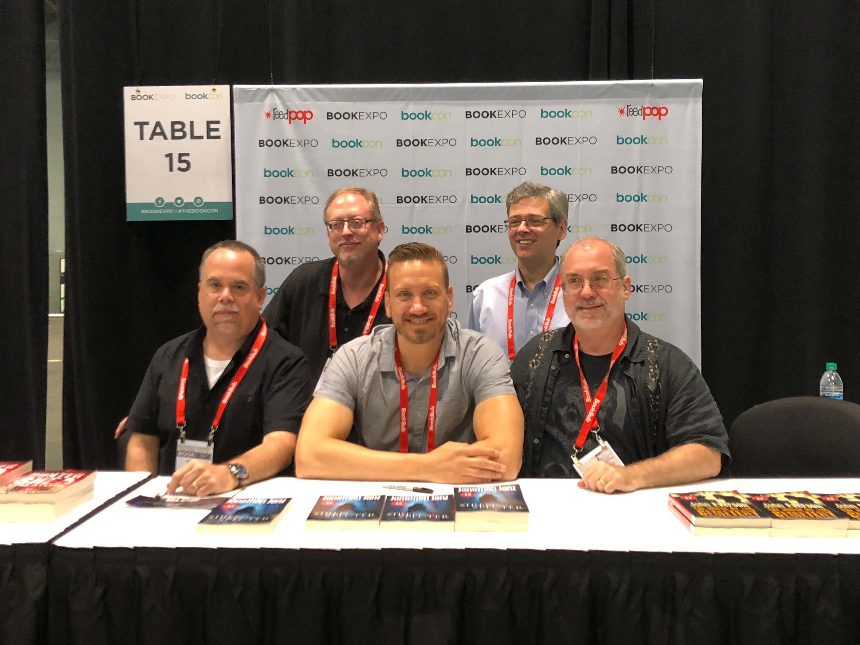 Jonathan Janz, Tim Waggoner, Hunter Shea, John Everson with Flame Tree Press Executive Editor Don D'Auria